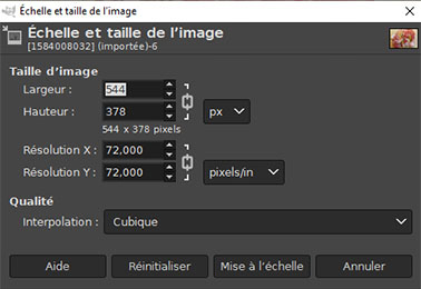Gimp échelle et taille de l'image