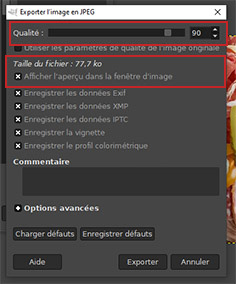 Gimp reglage export image pour le web