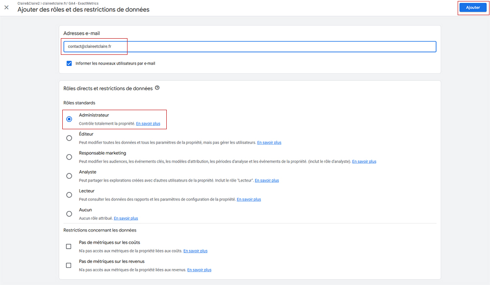 Tuto accès google analytics administrateur
