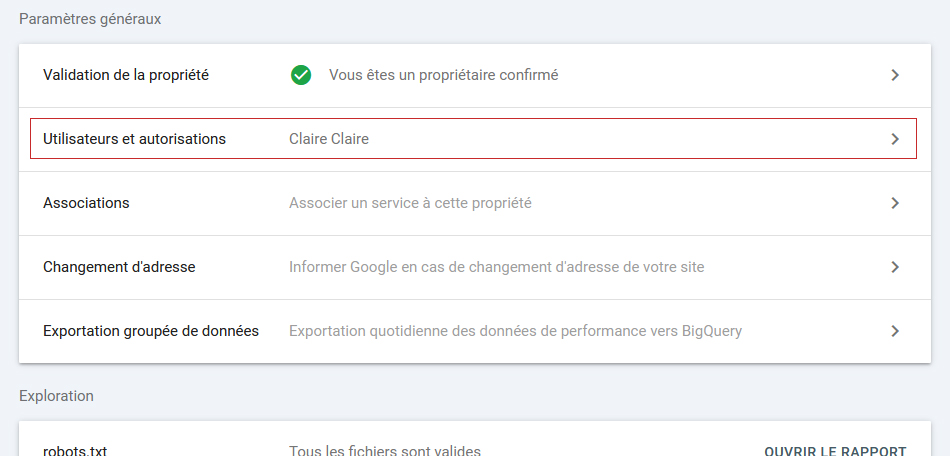 Tuto accès google search consol utilisateurs