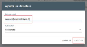 Tuto accès google search consol utilisateurs ajout