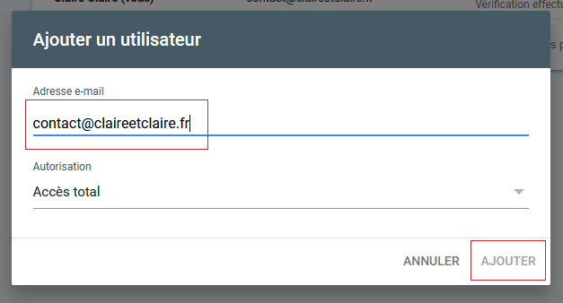 Tuto accès google search consol utilisateurs ajout